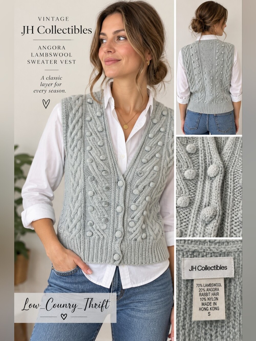 Vintage JH Collectibles Angora Lambswool Sweater Vest Green Small